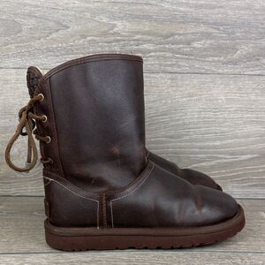 Ugg Mariana Women’s Sz 7 Dark Brown Leather Shearling Rear Lace Winter Boots